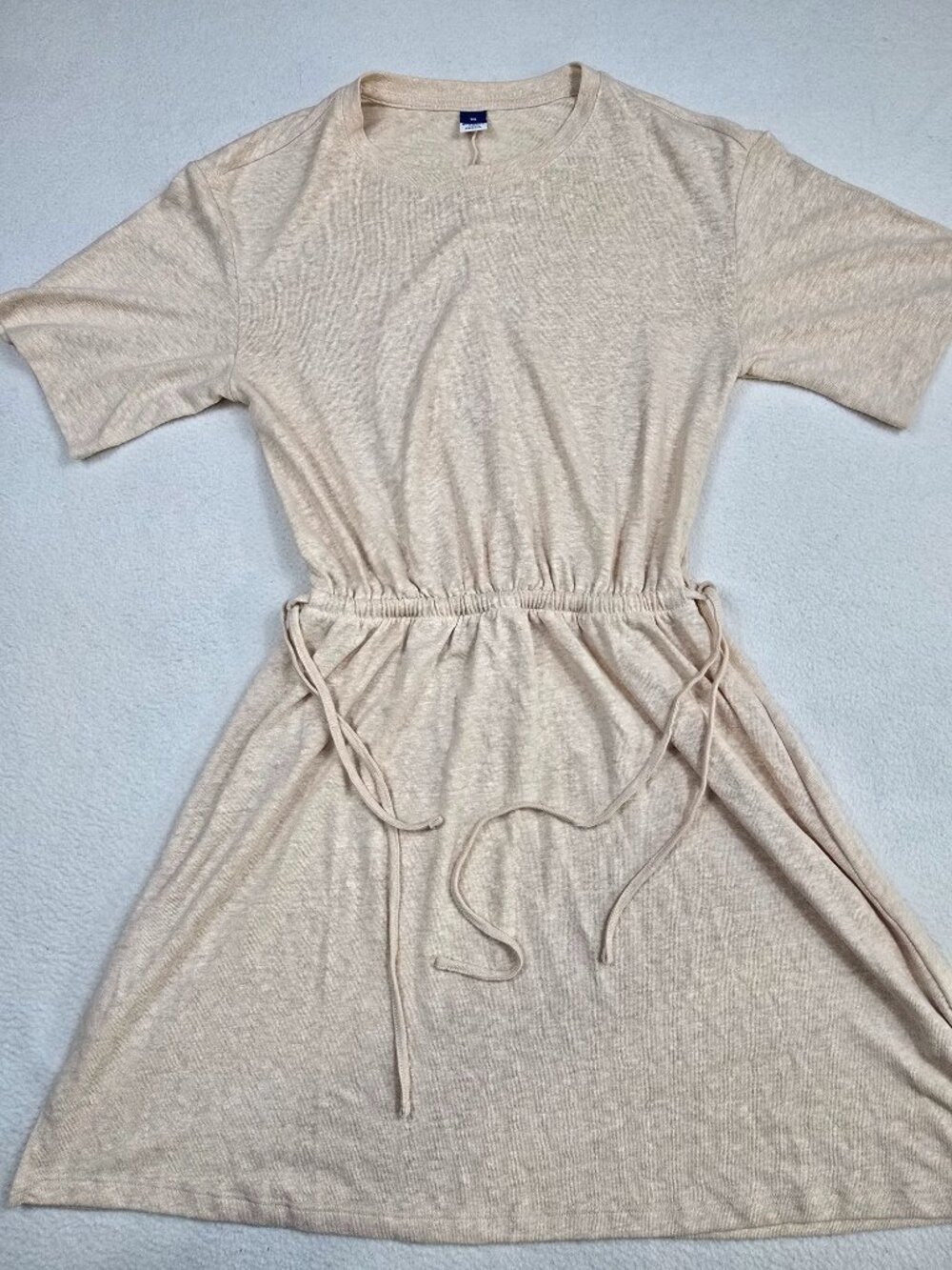 Old Navy XS Beige Linen Blend Short Sleeve Dress Cinched Drawstring Waist